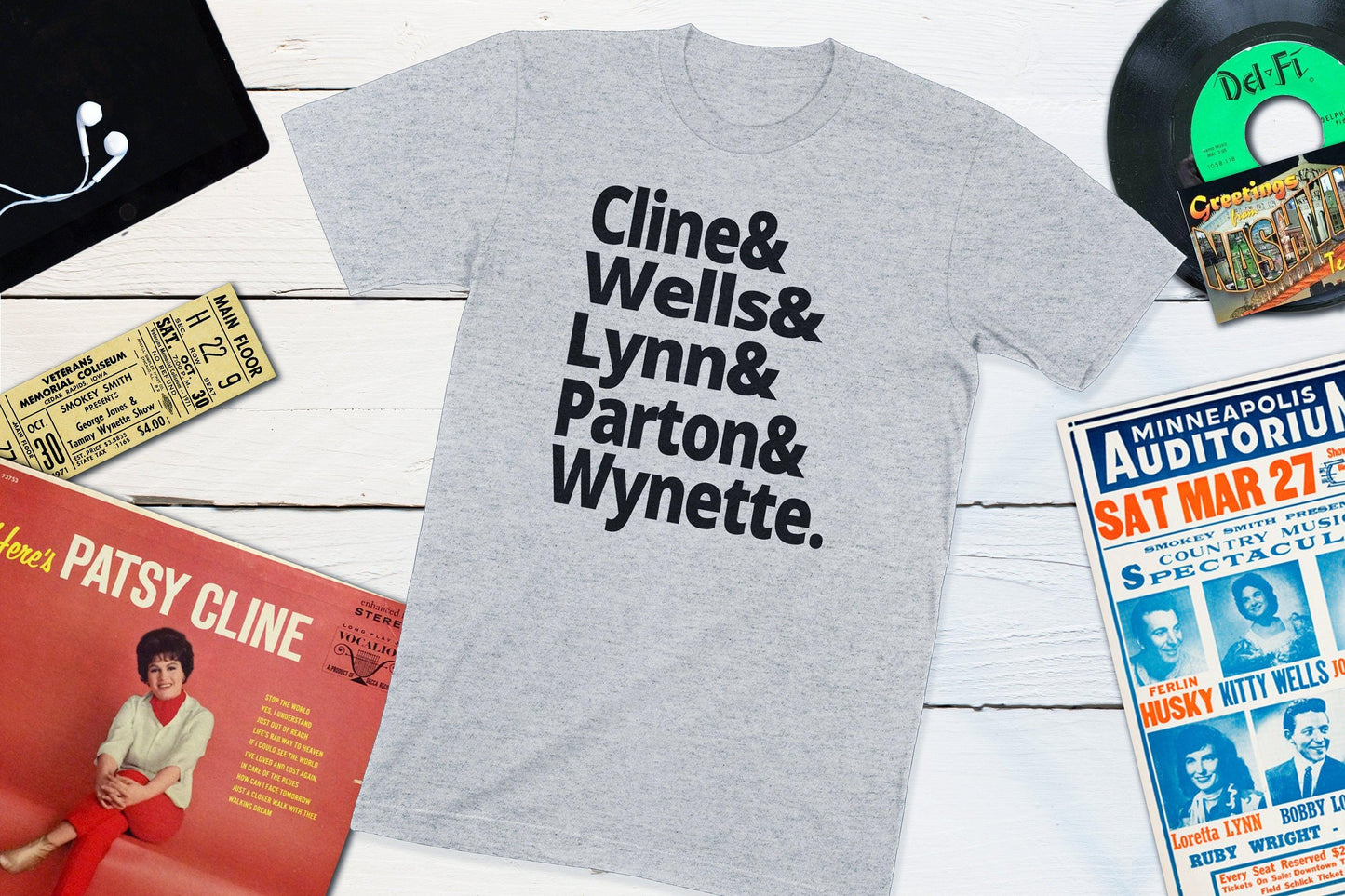 Legends of Country Music - Cline, Wells, Lynn, Parton, Wynette-Unisex T-shirt-Yesteeyear