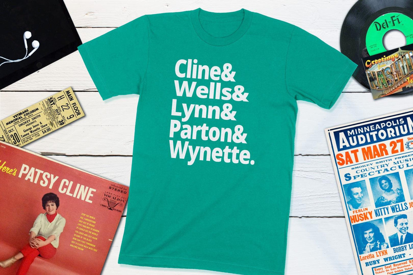 Legends of Country Music - Cline, Wells, Lynn, Parton, Wynette-Unisex T-shirt-Yesteeyear