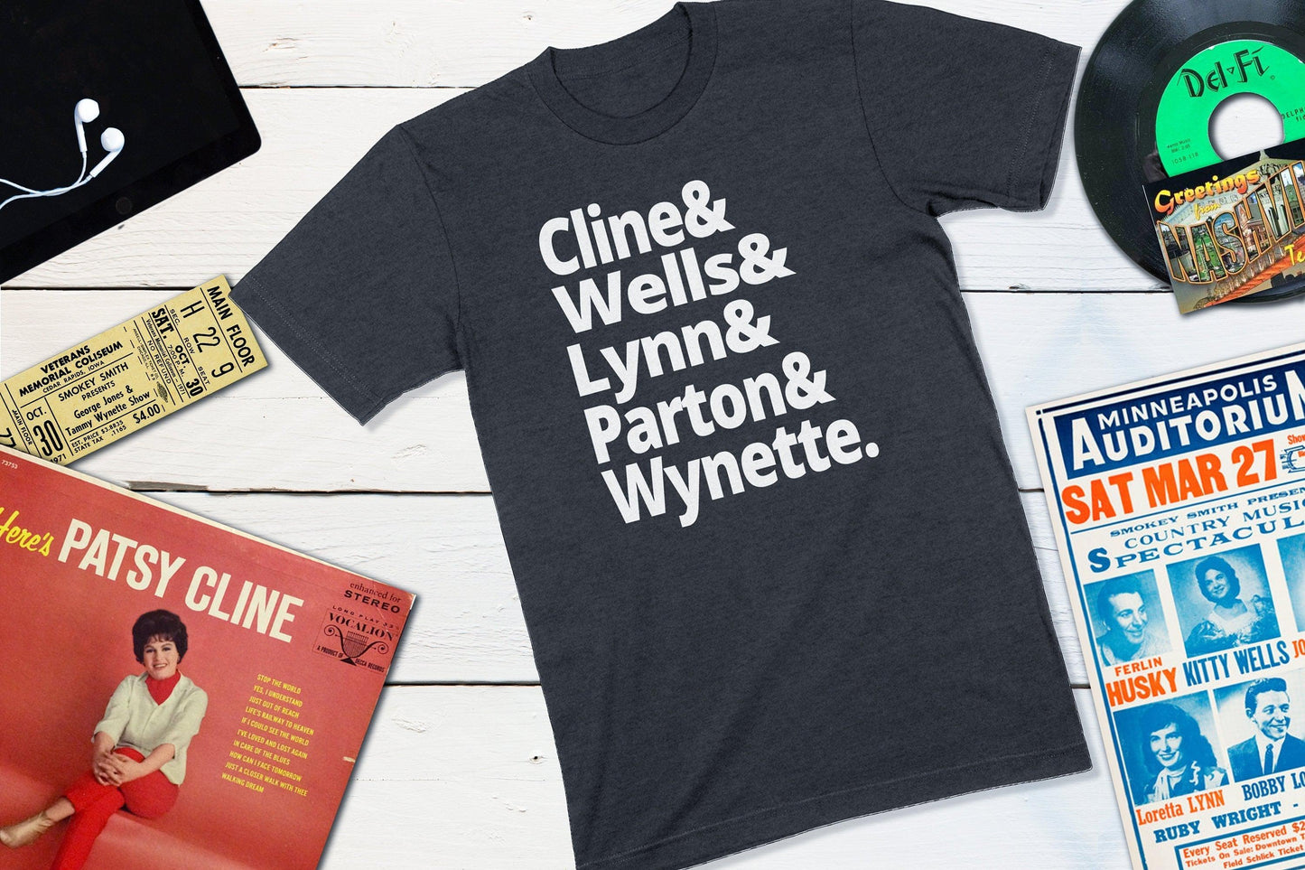 Legends of Country Music - Cline, Wells, Lynn, Parton, Wynette-Unisex T-shirt-Yesteeyear