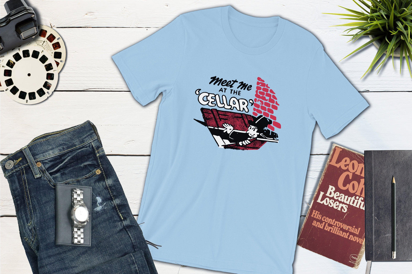 Meet Me At The Cellar Cocktail Lounge Vintage Matchbook-Unisex T-shirt-Yesteeyear