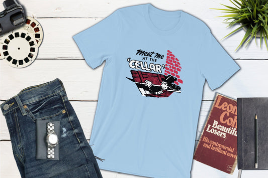 Meet Me At The Cellar Cocktail Lounge Vintage Matchbook-Unisex T-shirt-Yesteeyear