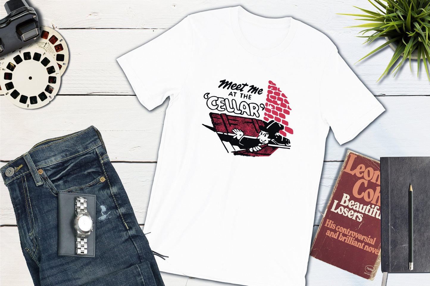 Meet Me At The Cellar Cocktail Lounge Vintage Matchbook-Unisex T-shirt-Yesteeyear