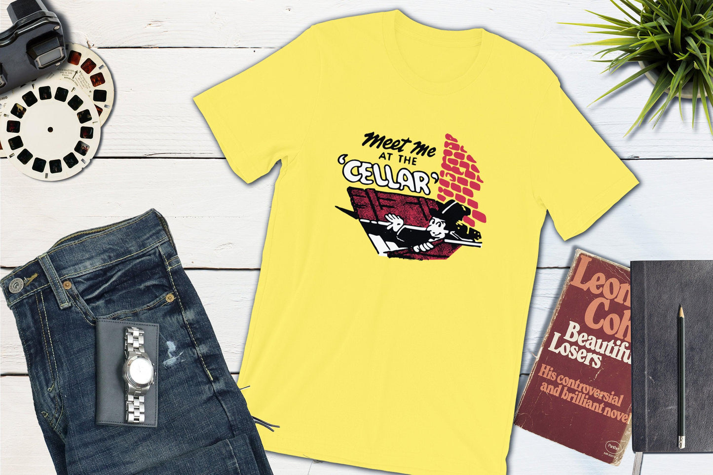 Meet Me At The Cellar Cocktail Lounge Vintage Matchbook-Unisex T-shirt-Yesteeyear