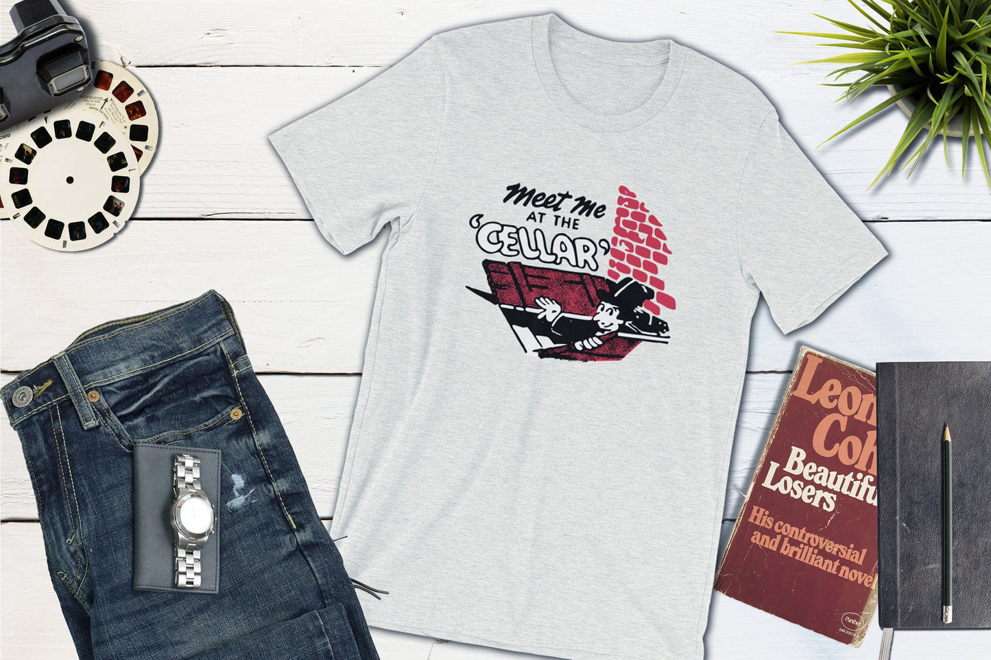 Meet Me At The Cellar Cocktail Lounge Vintage Matchbook-Unisex T-shirt-Yesteeyear