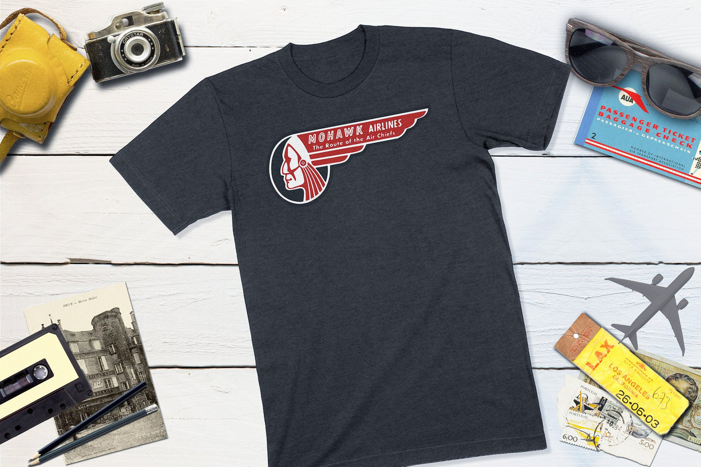 Mohawk Airlines Vintage Travel Sticker-Unisex T-shirt-Yesteeyear