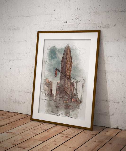New York City Flatiron Building Watercolor Poster-Poster-Yesteeyear