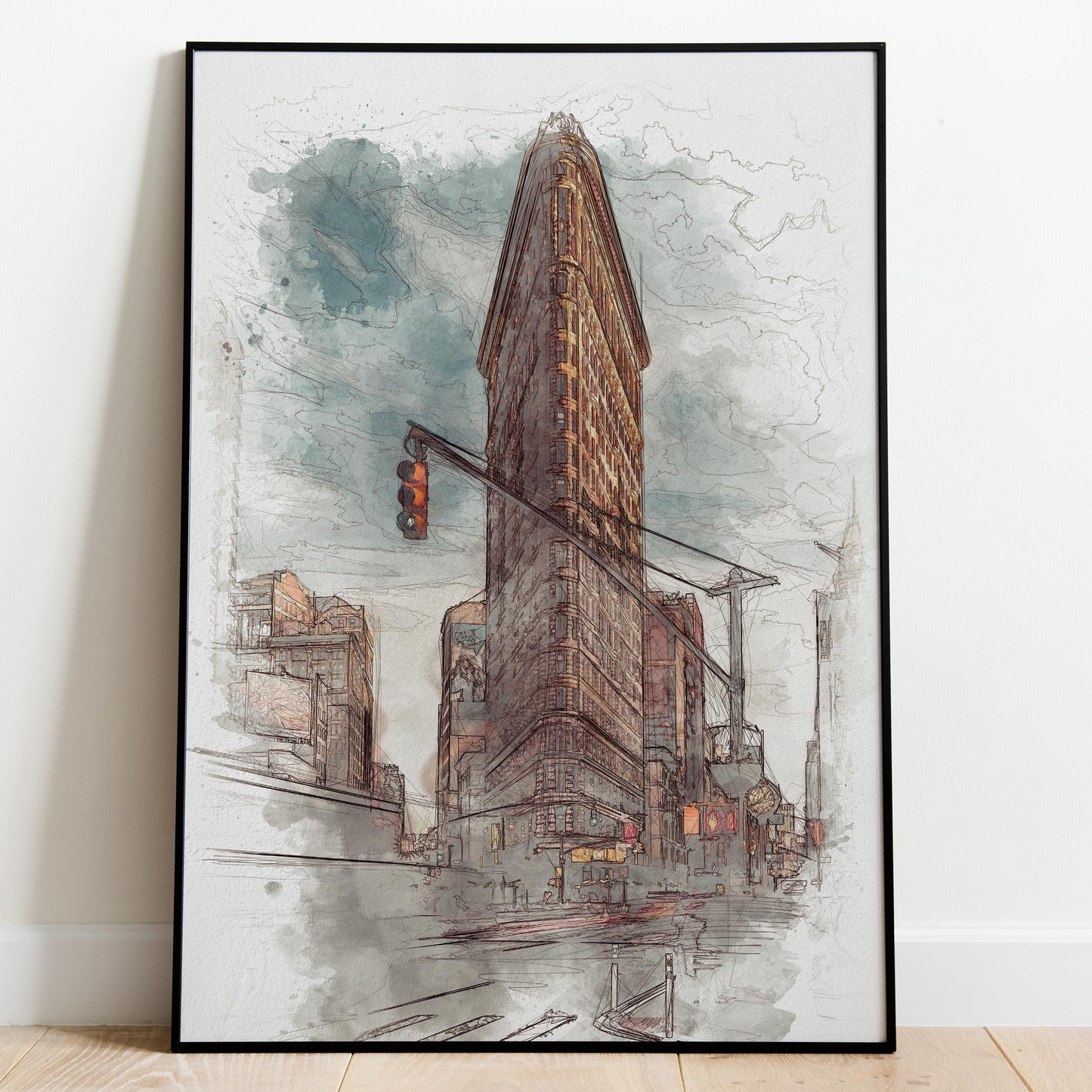 New York City Flatiron Building Watercolor Poster-Poster-Yesteeyear