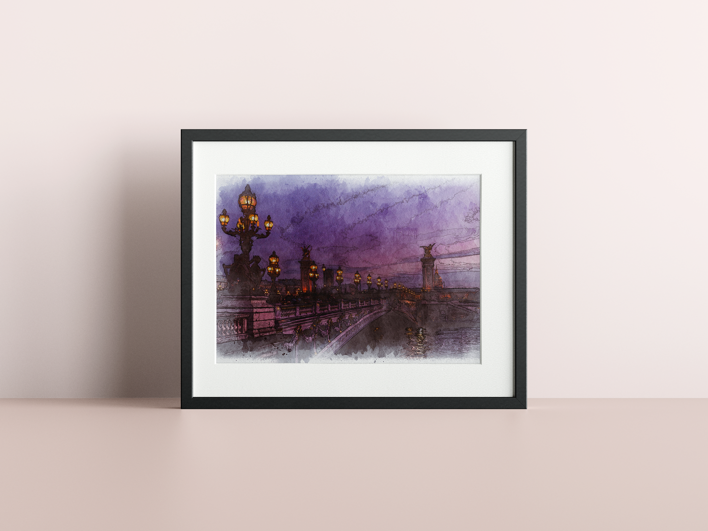 Pont Alexander III Bridge Paris France Watercolor Poster-Poster-Yesteeyear