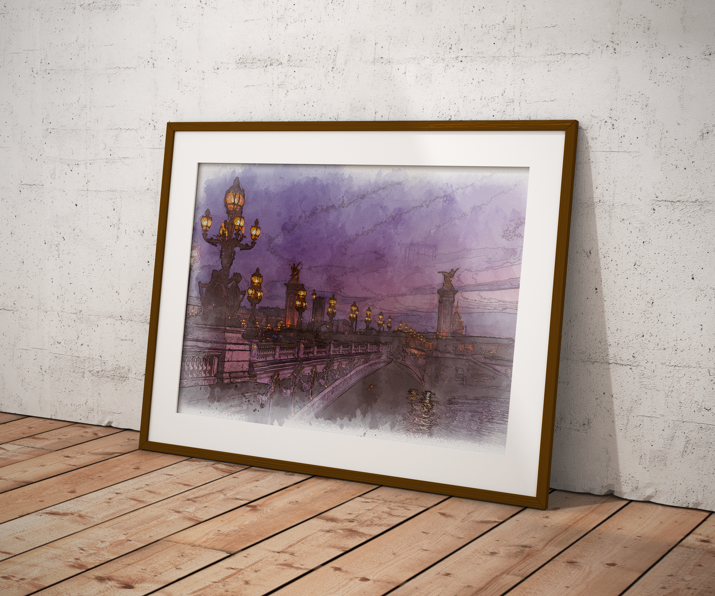 Pont Alexander III Bridge Paris France Watercolor Poster-Poster-Yesteeyear