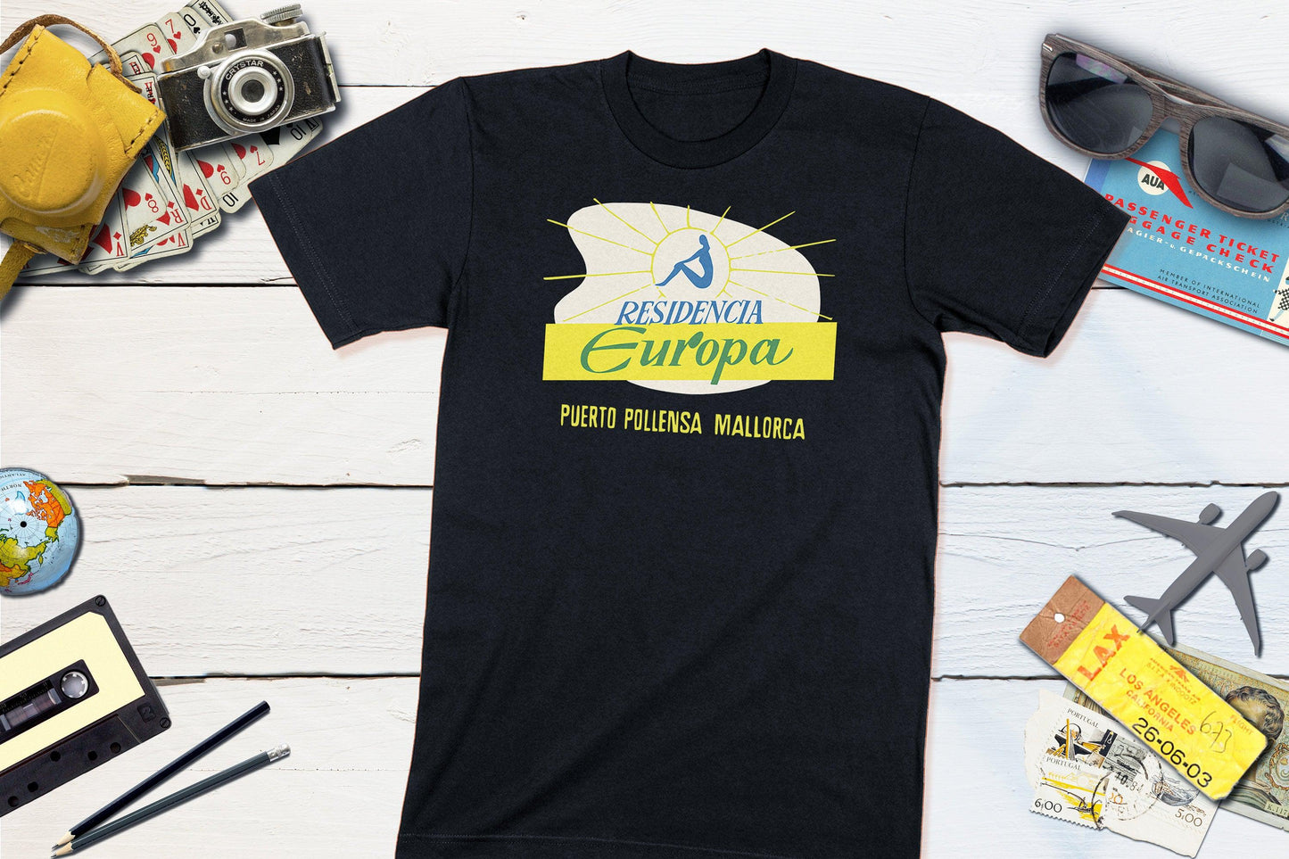 Residencia Europa Puerto Pollensa Mallorca Spain Vintage Travel Sticker-Unisex T-shirt-Yesteeyear