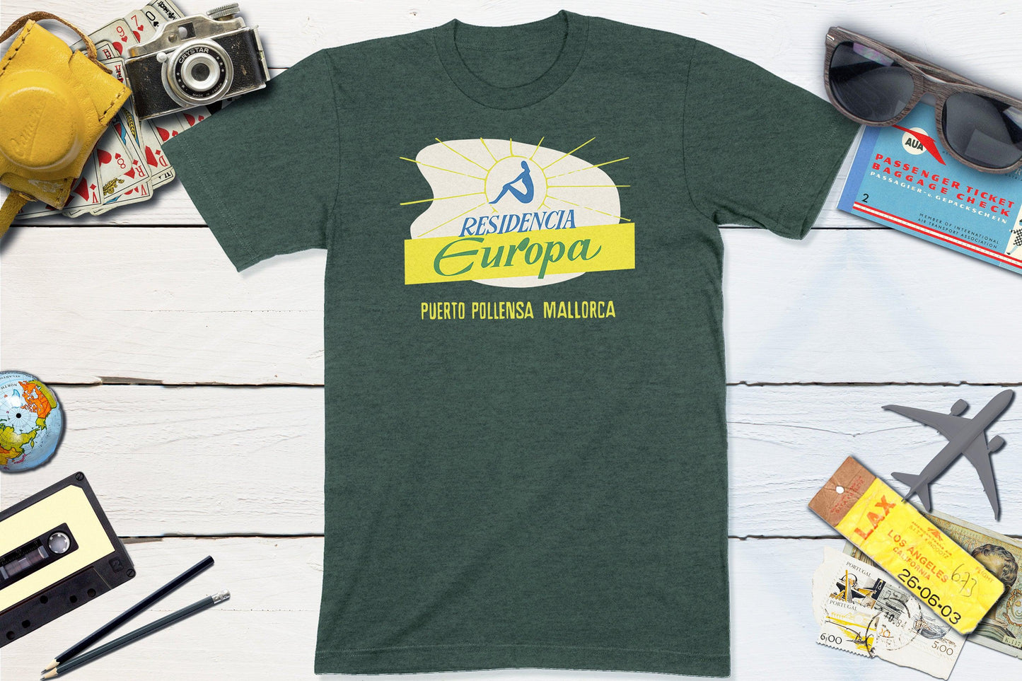 Residencia Europa Puerto Pollensa Mallorca Spain Vintage Travel Sticker-Unisex T-shirt-Yesteeyear