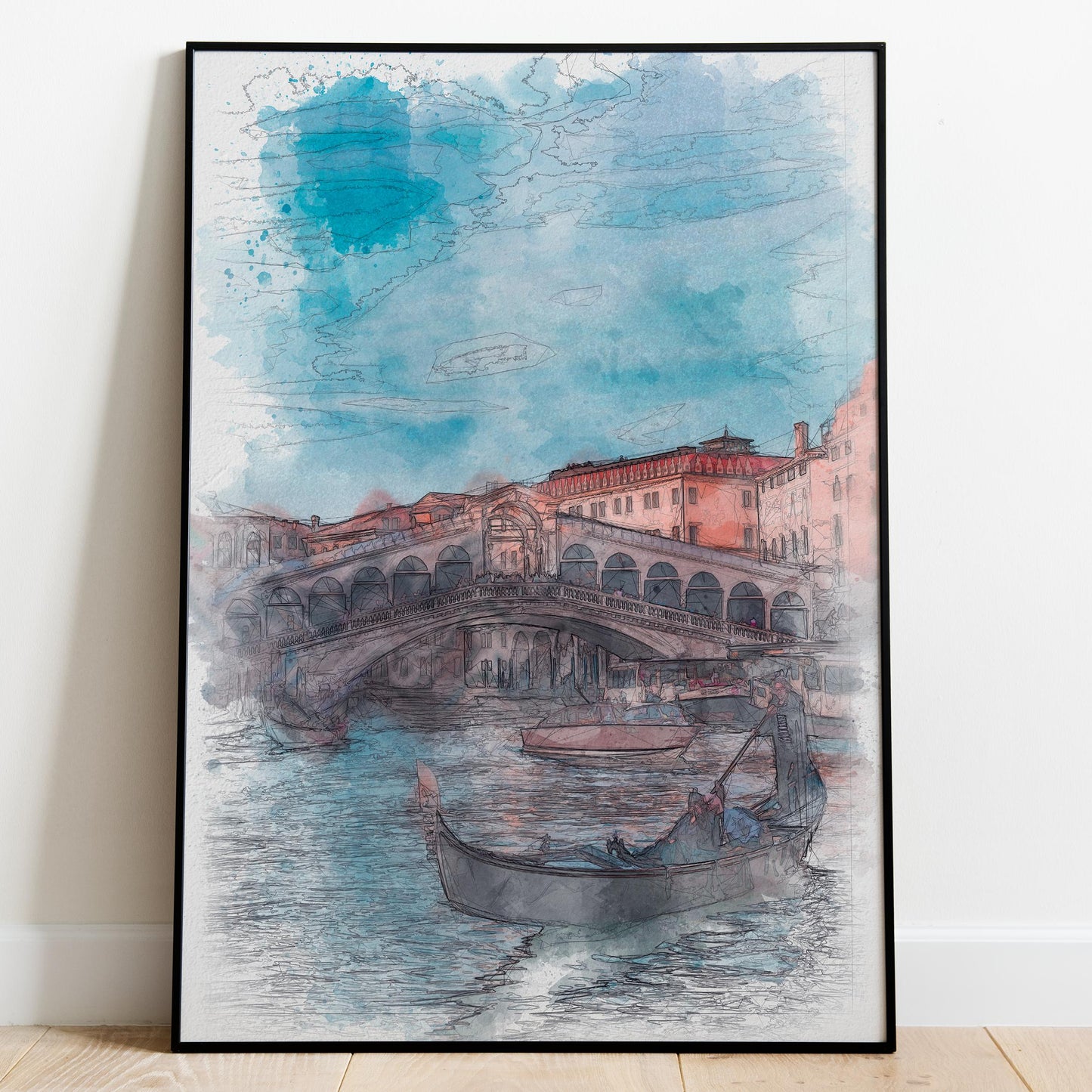 Rialto Bridge Venice Italy Watercolor Poster-Poster-Yesteeyear