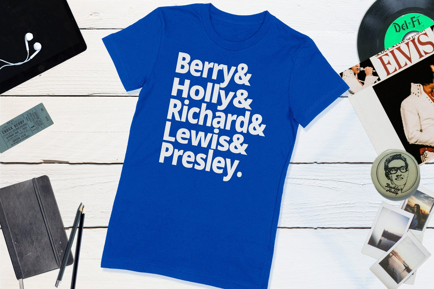 Rock N Roll Pioneers - Berry, Holly, Richard, Lewis, Presley-Women's T-shirt-Yesteeyear