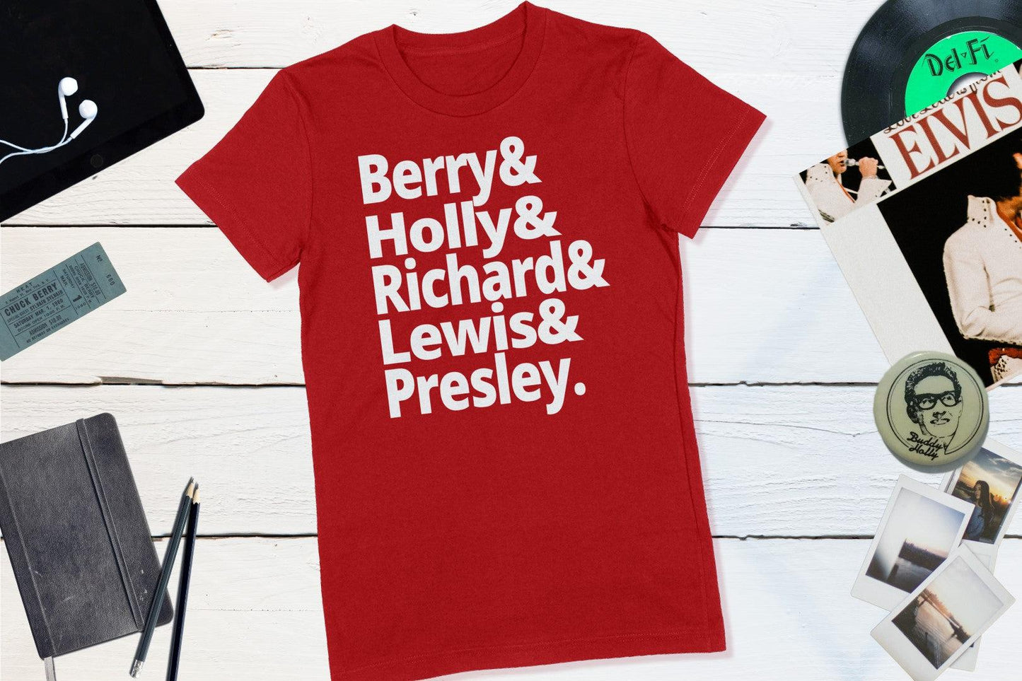 Rock N Roll Pioneers - Berry, Holly, Richard, Lewis, Presley-Women's T-shirt-Yesteeyear