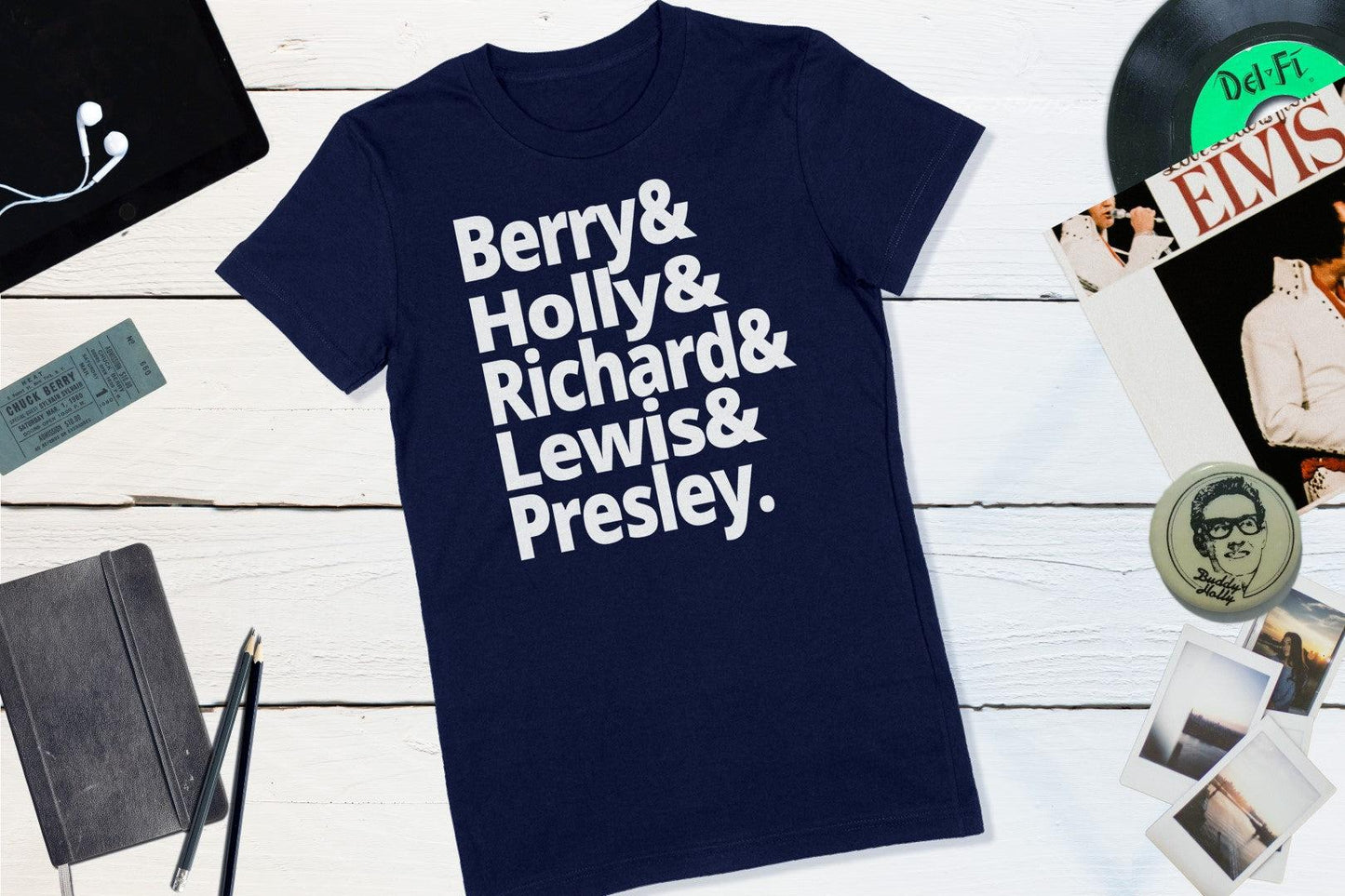 Rock N Roll Pioneers - Berry, Holly, Richard, Lewis, Presley-Women's T-shirt-Yesteeyear