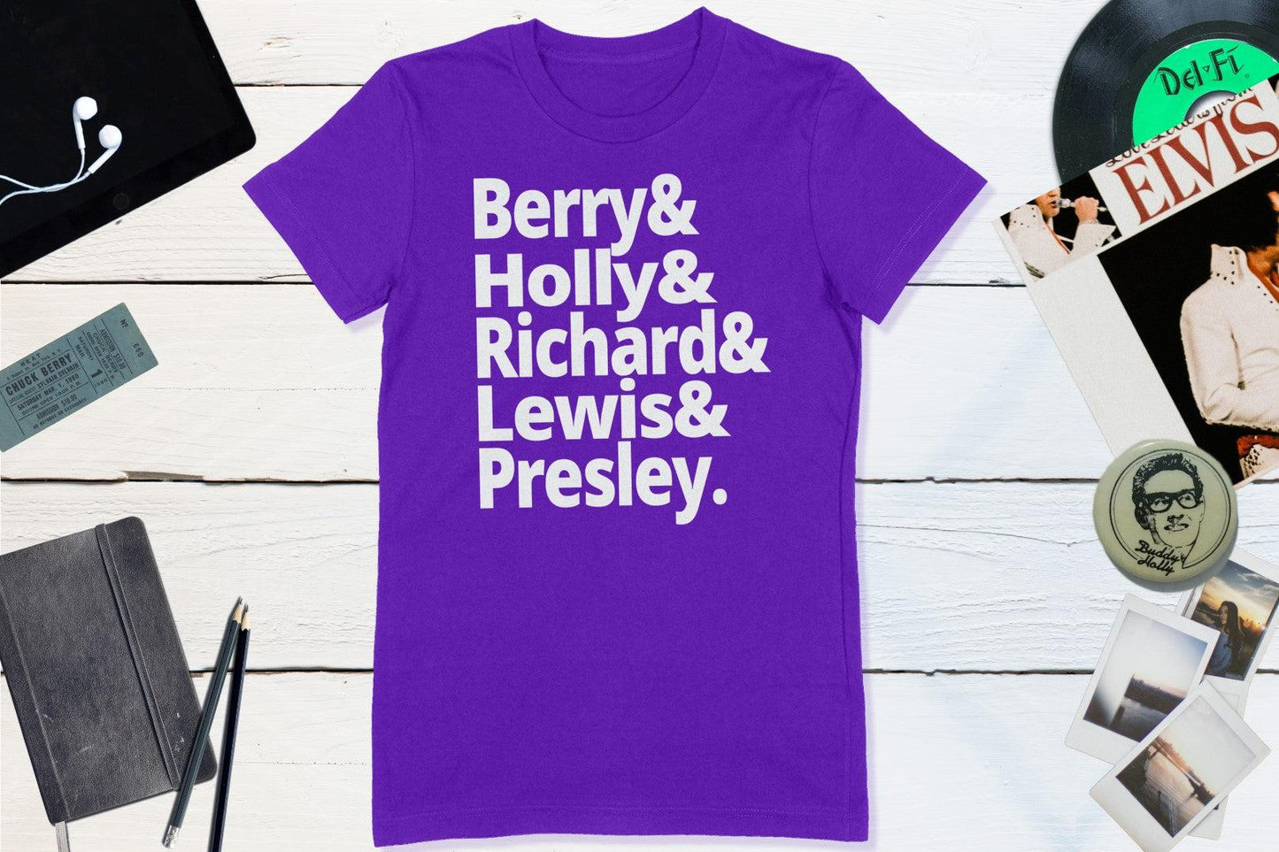 Rock N Roll Pioneers - Berry, Holly, Richard, Lewis, Presley-Women's T-shirt-Yesteeyear