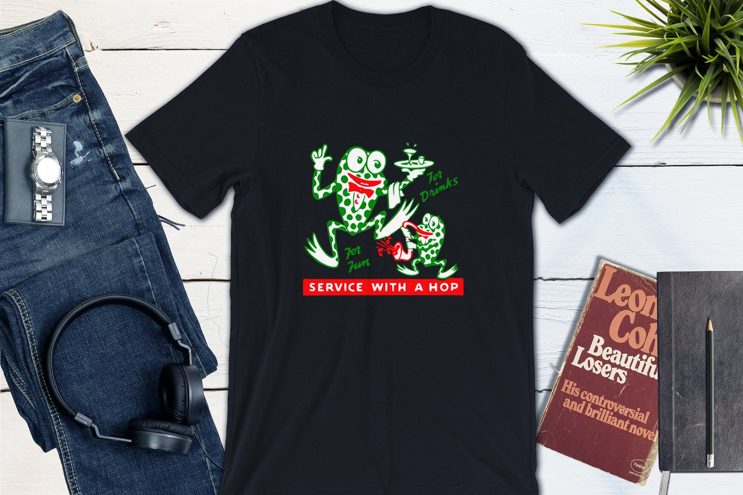 Service With A Hop - Vintage Cocktail Lounge Matchbook-Unisex T-shirt-Yesteeyear
