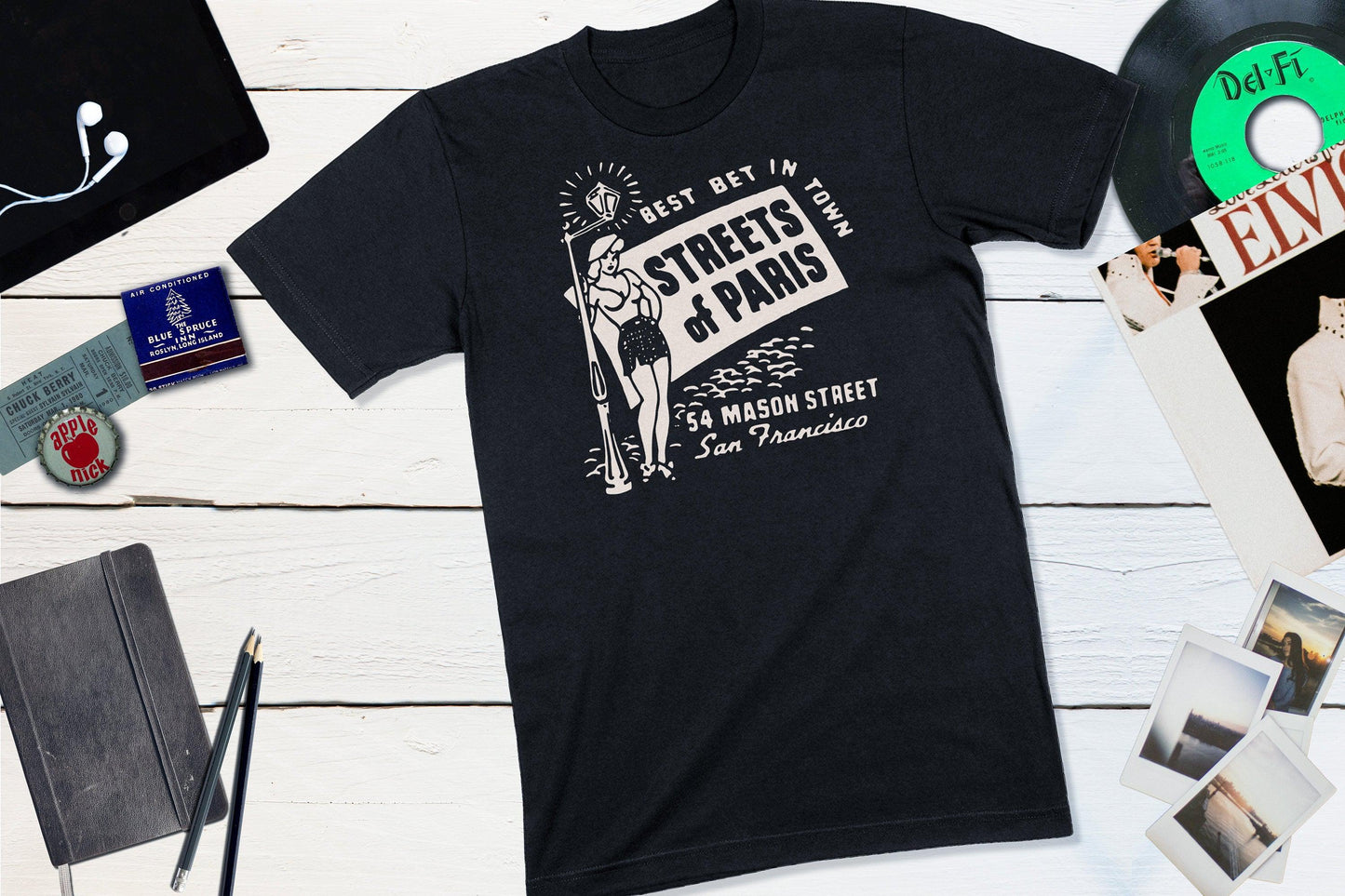 Streets of Paris Cocktail Lounge San Francisco California Vintage Matchbook-Unisex T-shirt-Yesteeyear