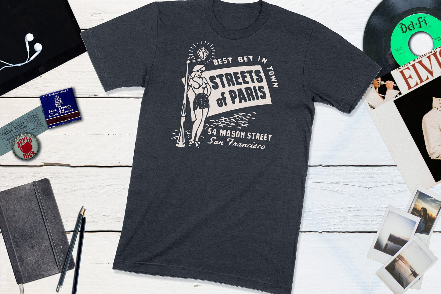 Streets of Paris Cocktail Lounge San Francisco California Vintage Matchbook-Unisex T-shirt-Yesteeyear