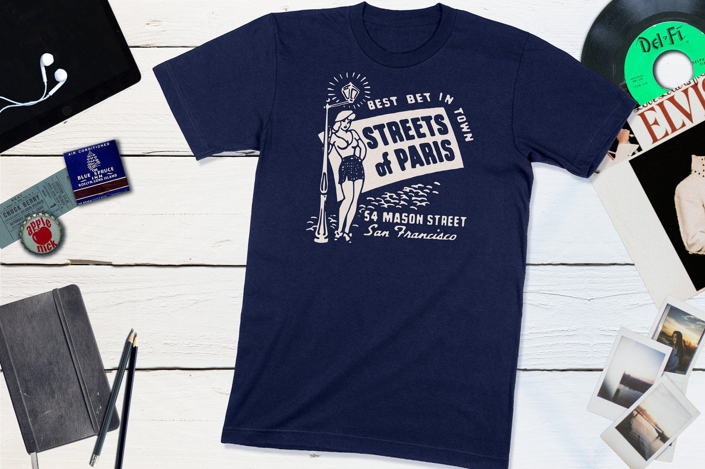 Streets of Paris Cocktail Lounge San Francisco California Vintage Matchbook-Unisex T-shirt-Yesteeyear