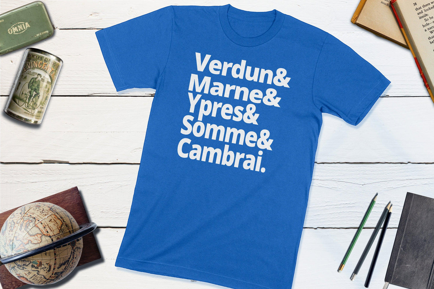 The Battles of the First World War - Verdun, Marne, Ypres, Somme, Cambrai-Unisex T-shirt-Yesteeyear