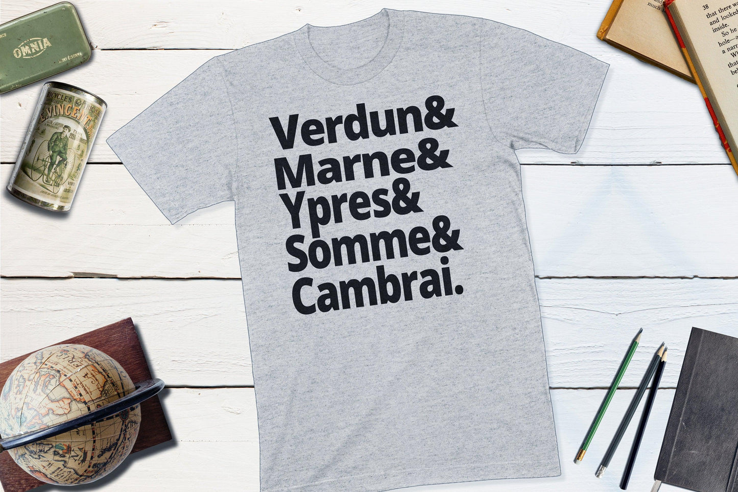 The Battles of the First World War - Verdun, Marne, Ypres, Somme, Cambrai-Unisex T-shirt-Yesteeyear