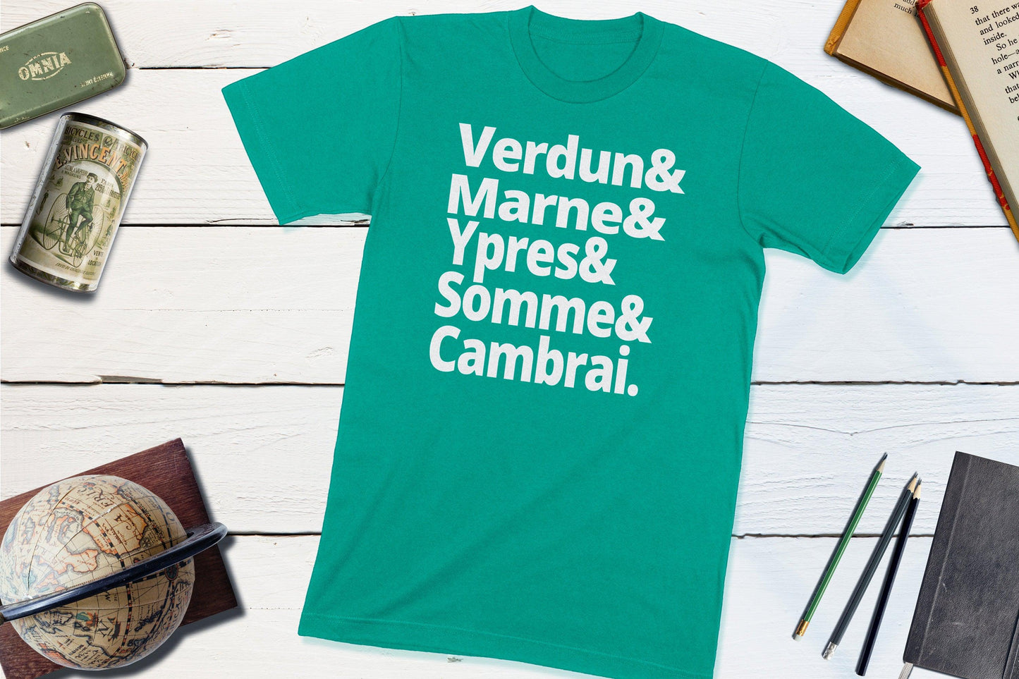 The Battles of the First World War - Verdun, Marne, Ypres, Somme, Cambrai-Unisex T-shirt-Yesteeyear
