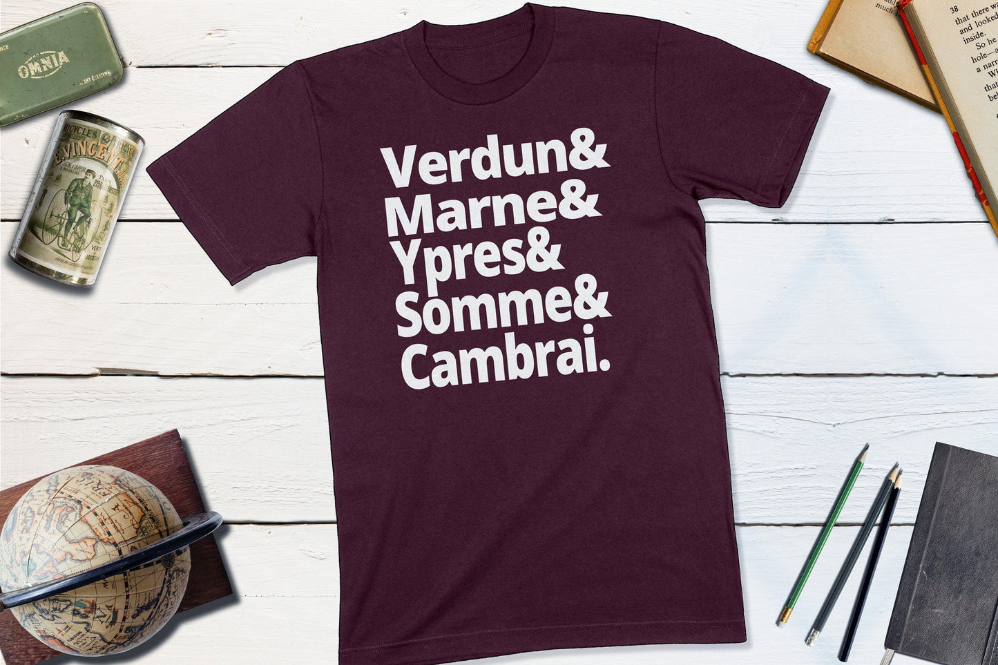 The Battles of the First World War - Verdun, Marne, Ypres, Somme, Cambrai-Unisex T-shirt-Yesteeyear