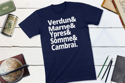 The Battles of the First World War - Verdun, Marne, Ypres, Somme, Cambrai-Unisex T-shirt-Yesteeyear