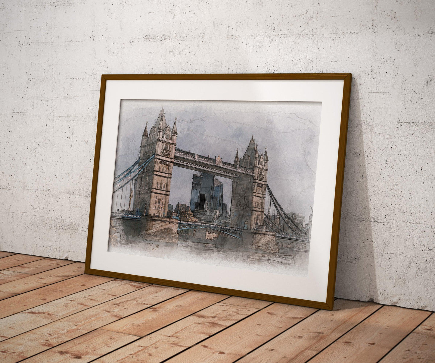 Tower Bridge London England Watercolor Poster-Poster-Yesteeyear