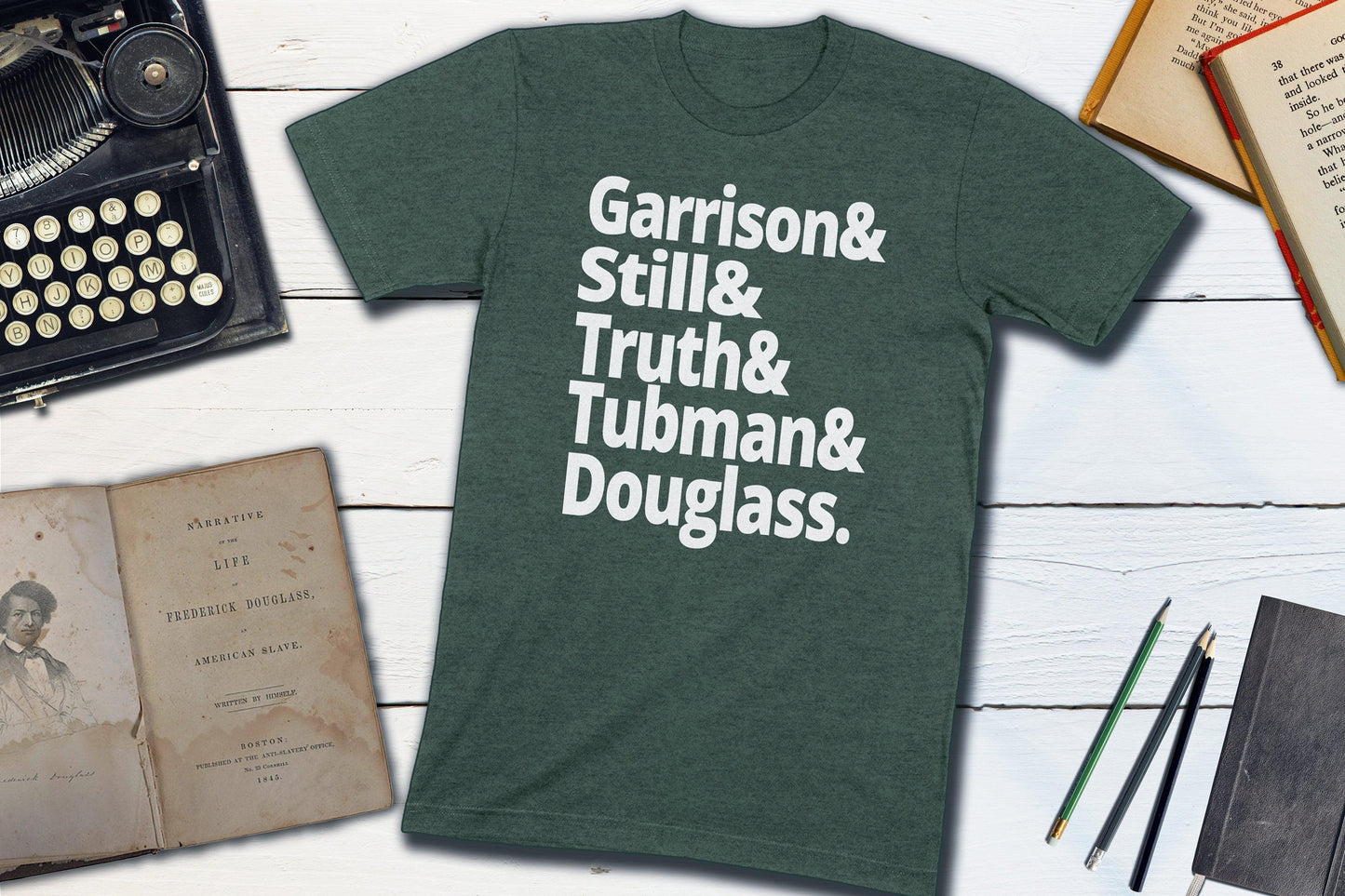 US Abolitionist Leaders - Harriet Tubman, Frederick Douglass, Garrison, Still, Truth-Unisex T-shirt-Yesteeyear