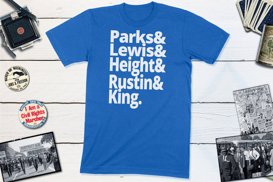 US Civil Rights Leaders - Rosa Parks, John Lewis, Dorothy Height, Bayard Rustin, Martin Luther King Jr-Unisex T-shirt-Yesteeyear