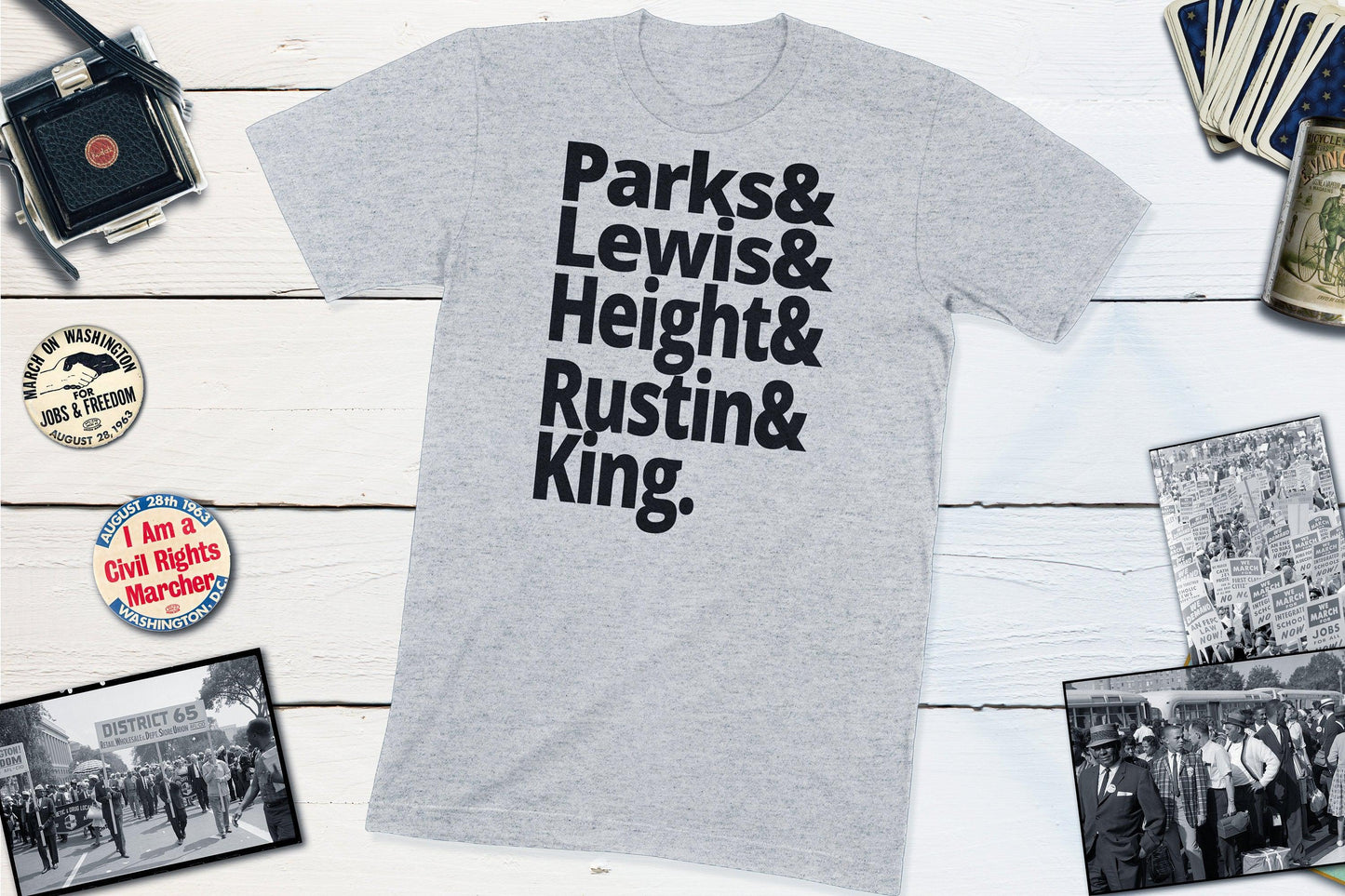 US Civil Rights Leaders - Rosa Parks, John Lewis, Dorothy Height, Bayard Rustin, Martin Luther King Jr-Unisex T-shirt-Yesteeyear