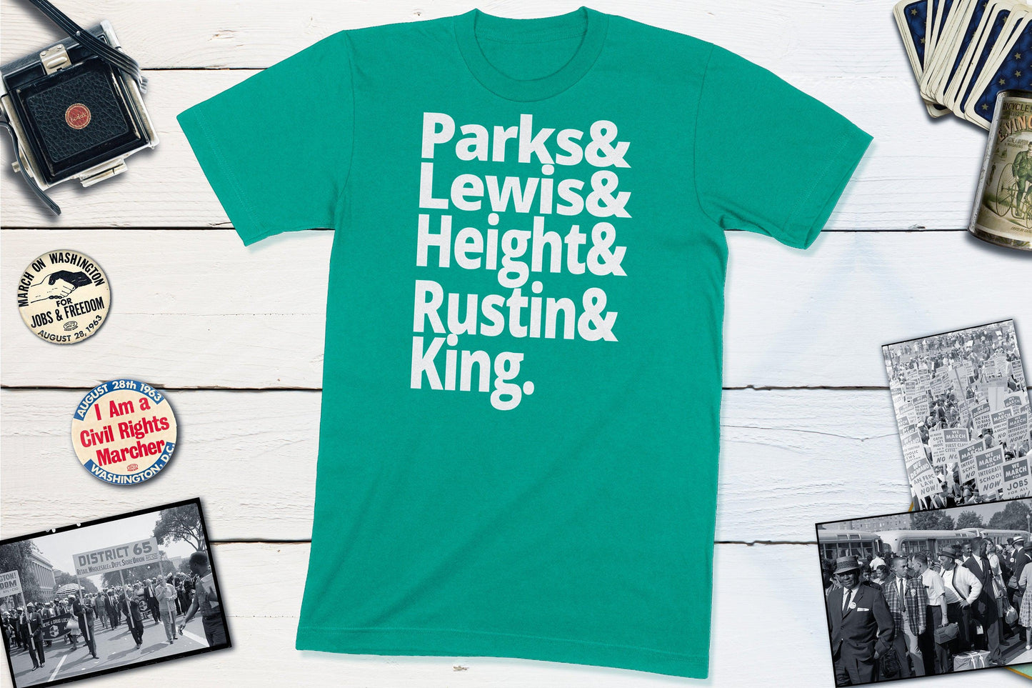 US Civil Rights Leaders - Rosa Parks, John Lewis, Dorothy Height, Bayard Rustin, Martin Luther King Jr-Unisex T-shirt-Yesteeyear