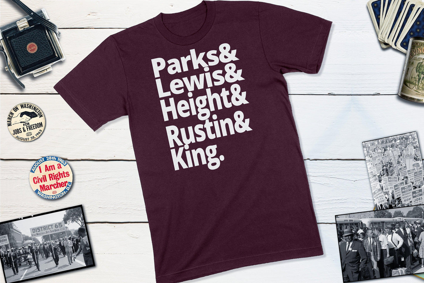 US Civil Rights Leaders - Rosa Parks, John Lewis, Dorothy Height, Bayard Rustin, Martin Luther King Jr-Unisex T-shirt-Yesteeyear