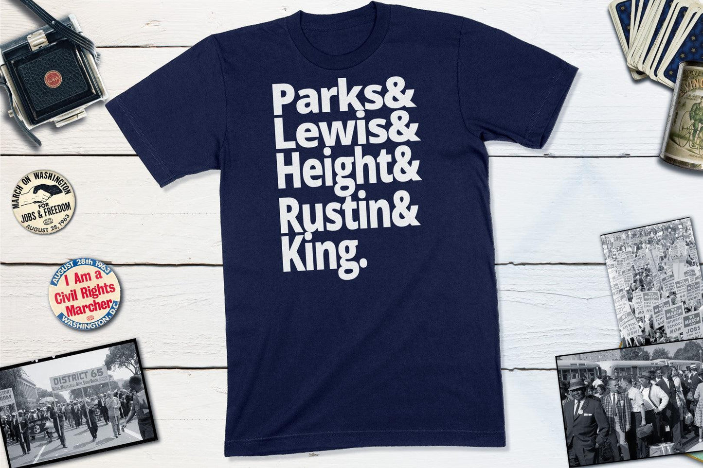 US Civil Rights Leaders - Rosa Parks, John Lewis, Dorothy Height, Bayard Rustin, Martin Luther King Jr-Unisex T-shirt-Yesteeyear