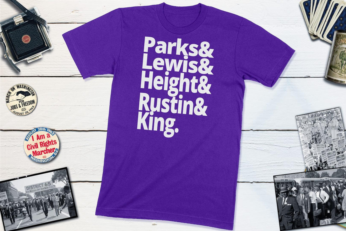US Civil Rights Leaders - Rosa Parks, John Lewis, Dorothy Height, Bayard Rustin, Martin Luther King Jr-Unisex T-shirt-Yesteeyear