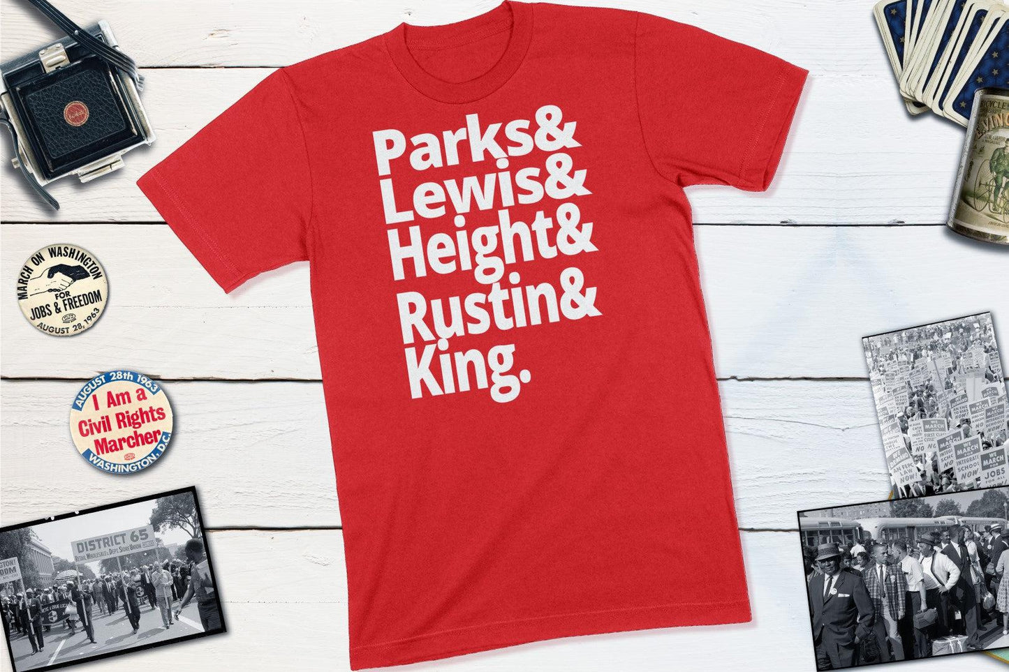 US Civil Rights Leaders - Rosa Parks, John Lewis, Dorothy Height, Bayard Rustin, Martin Luther King Jr-Unisex T-shirt-Yesteeyear