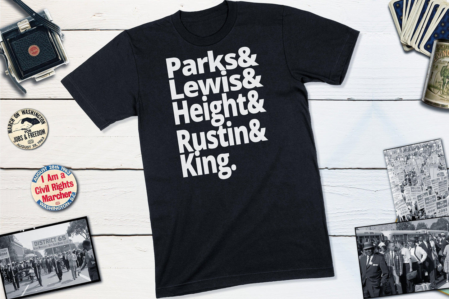 US Civil Rights Leaders - Rosa Parks, John Lewis, Dorothy Height, Bayard Rustin, Martin Luther King Jr-Unisex T-shirt-Yesteeyear