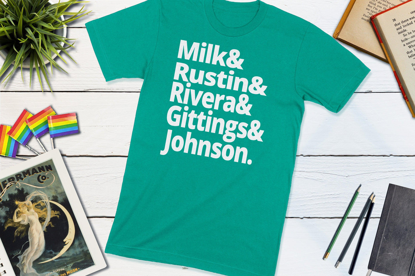 US Gay Right's Activists - LGBT History - Milk, Rustin, Rivera, Gittings, Johnson-Unisex T-shirt-Yesteeyear