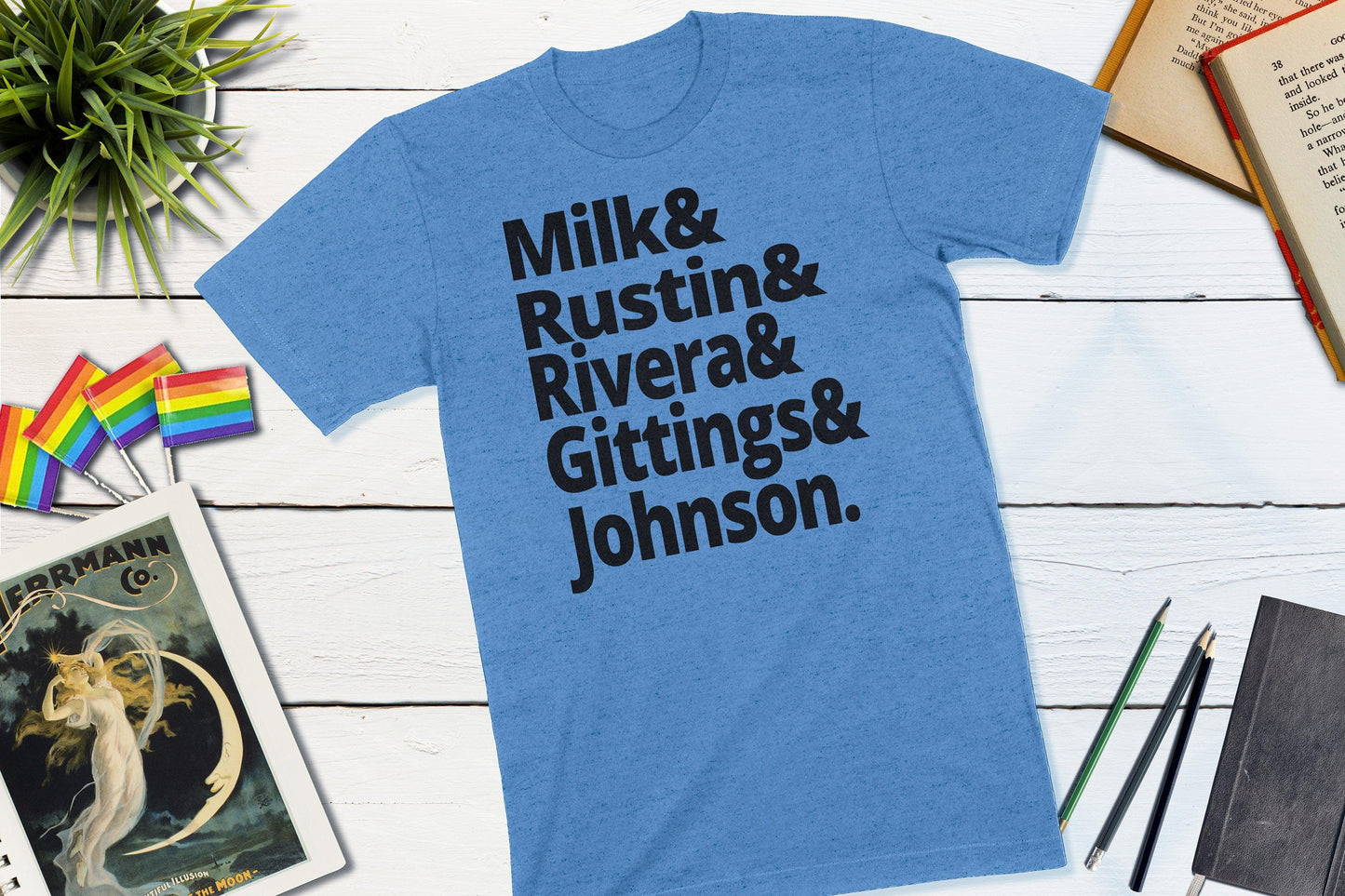 US Gay Right's Activists - LGBT History - Milk, Rustin, Rivera, Gittings, Johnson-Unisex T-shirt-Yesteeyear