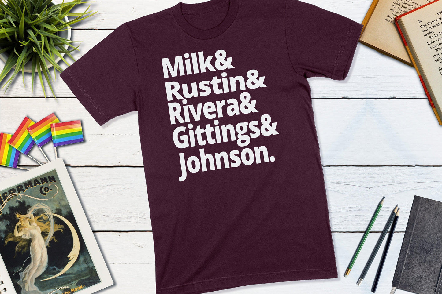 US Gay Right's Activists - LGBT History - Milk, Rustin, Rivera, Gittings, Johnson-Unisex T-shirt-Yesteeyear