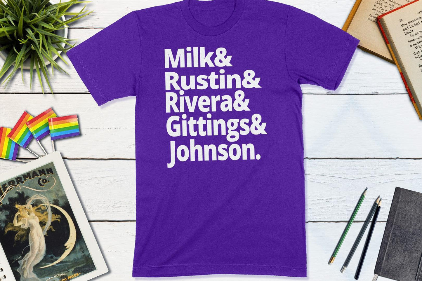 US Gay Right's Activists - LGBT History - Milk, Rustin, Rivera, Gittings, Johnson-Unisex T-shirt-Yesteeyear