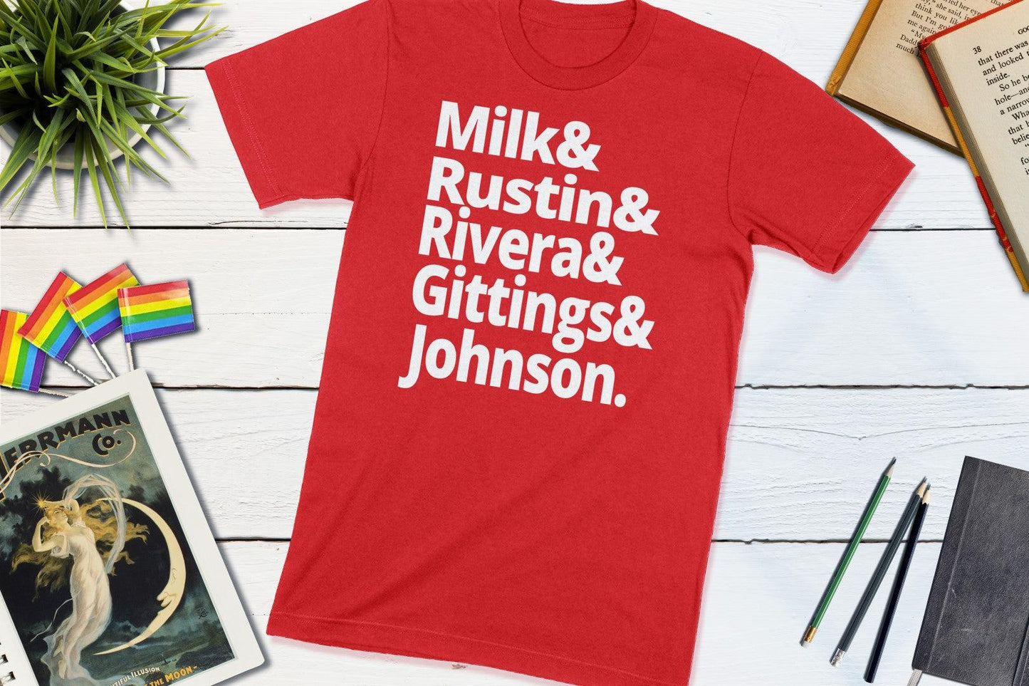 US Gay Right's Activists - LGBT History - Milk, Rustin, Rivera, Gittings, Johnson-Unisex T-shirt-Yesteeyear