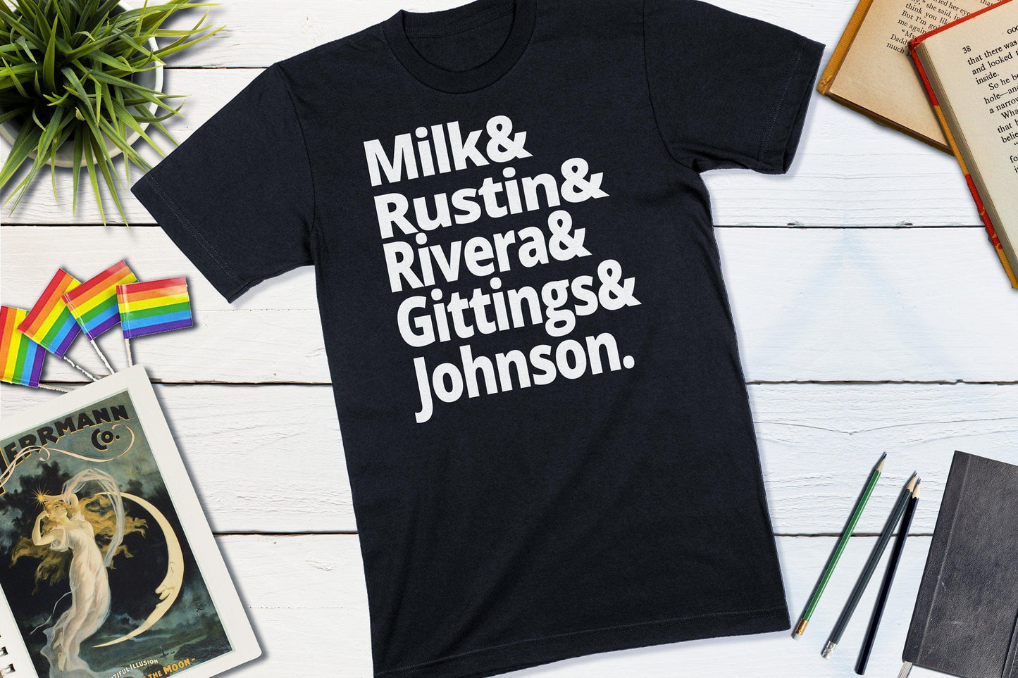 US Gay Right's Activists - LGBT History - Milk, Rustin, Rivera, Gittings, Johnson-Unisex T-shirt-Yesteeyear