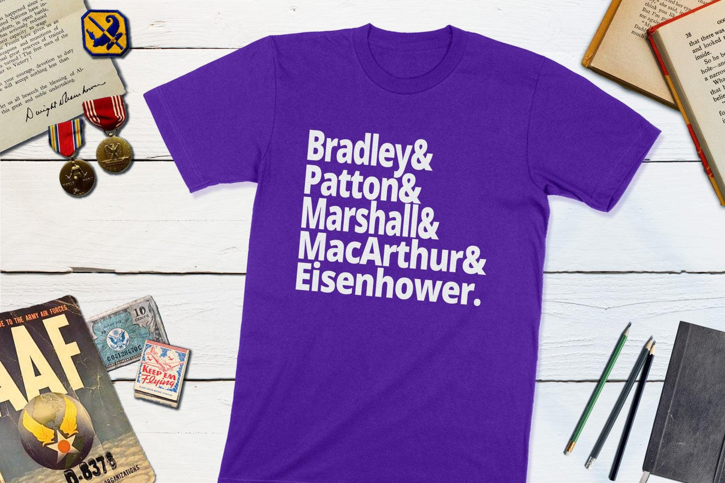 US World War II Generals - Bradley, Patton, Marshall, MacArthur, Eisenhower-Unisex T-shirt-Yesteeyear
