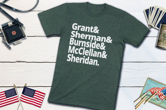 Union Army Generals - Grant, Sherman, Burnside, McClellan, Sheridan - US Civil War-Unisex T-shirt-Yesteeyear