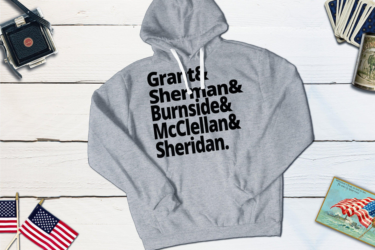 Union Army Generals - Grant, Sherman, Burnside, McClellan, Sheridan - US Civil War-Hooded Sweatshirt-Yesteeyear