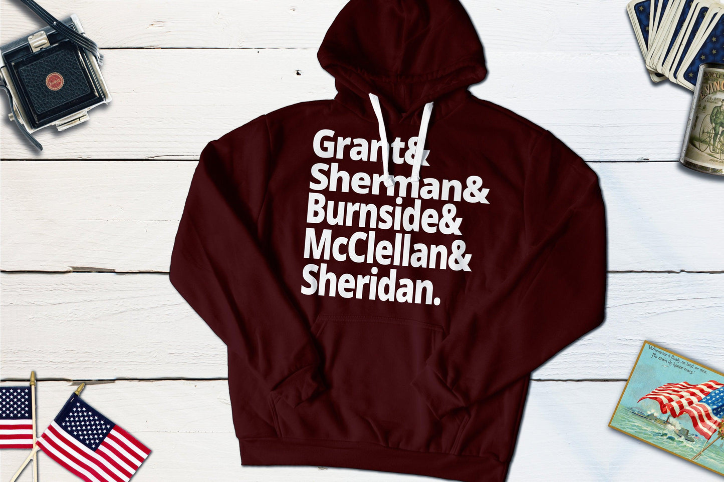 Union Army Generals - Grant, Sherman, Burnside, McClellan, Sheridan - US Civil War-Hooded Sweatshirt-Yesteeyear