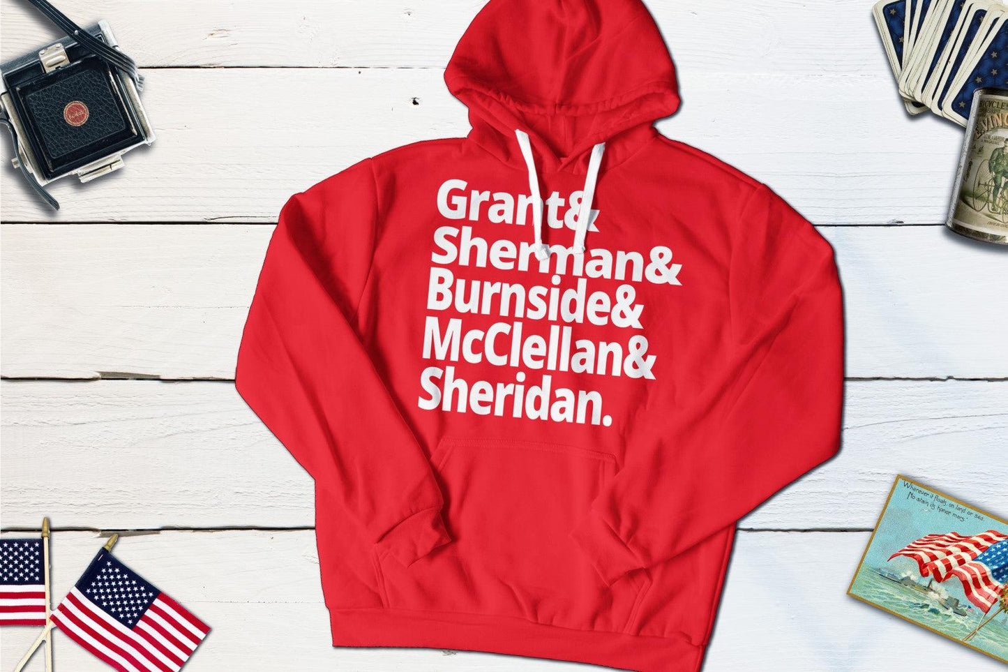 Union Army Generals - Grant, Sherman, Burnside, McClellan, Sheridan - US Civil War-Hooded Sweatshirt-Yesteeyear